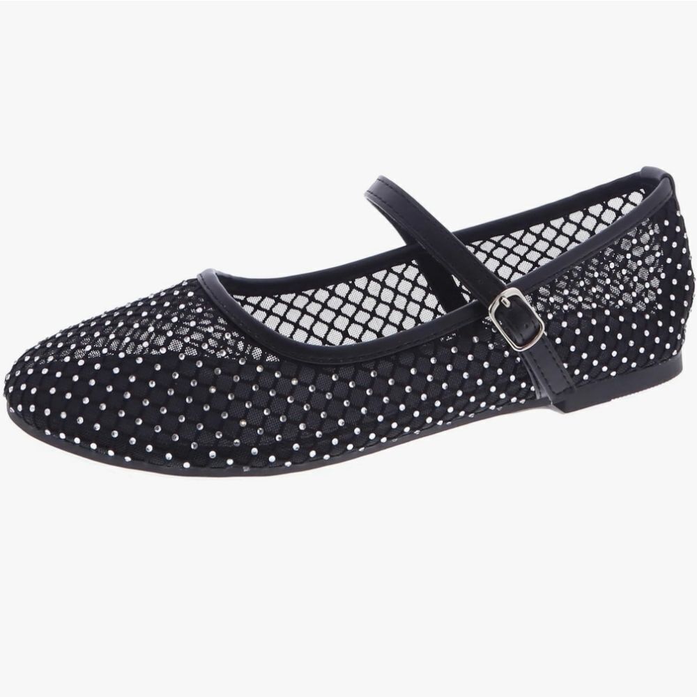 BRAND NEW TOP MODA MESH STUDDED BUCKLE STRAP COMFORTABLE BALLERINA FLA…G1